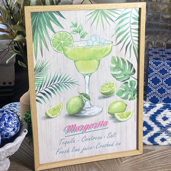 None Other - NEW! Vintage Inspired Tropical Margarita Recipe Framed Wood Sign